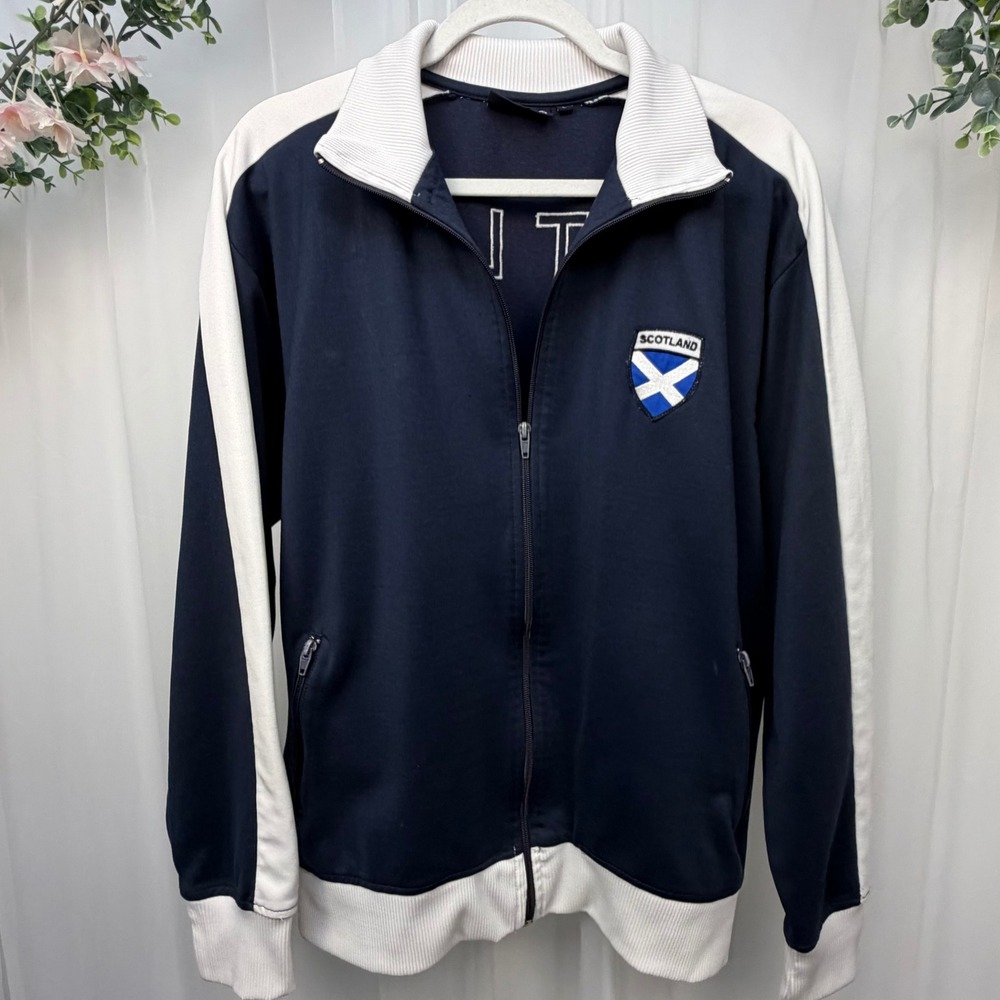 Soccer.com Scotland Track Jacket Mens Large Navy Blue White Full Zip Soccer Coat